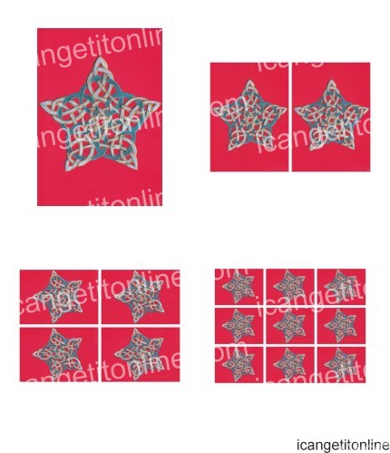 Faux Parchment Celtic Star <b>Red 4 Sizes - 4 x A4 Pages