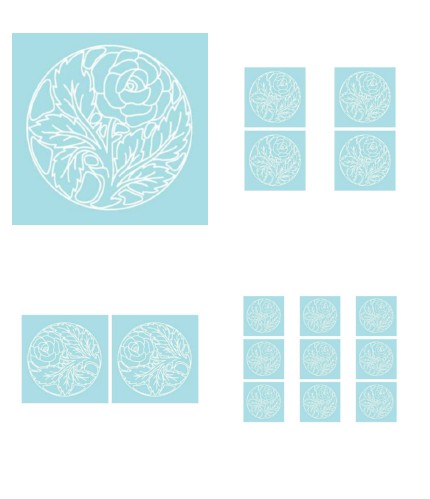 Digital White Work Circular Rose <b>Mid Blue 4 Sizes - 4 x A4 Sheets Download