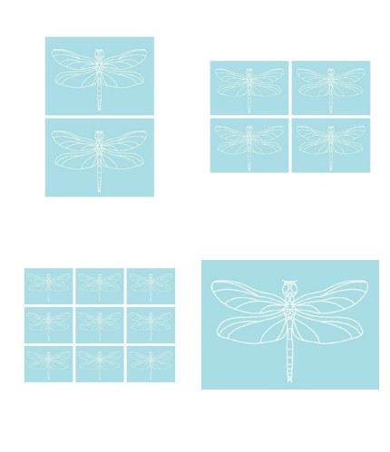 Digital White Work Dragonfly <b>Mid Blue 4 Sizes - 4 x A4 Sheets Download