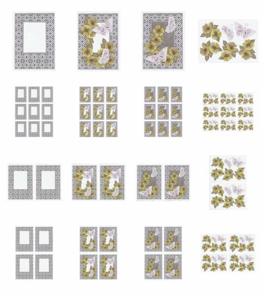 Faux Parchment Yellow Flowers and Frames - 4 Sets -16 x A4 Pages