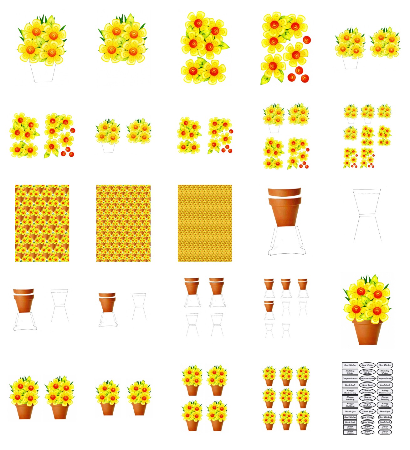 Spring Yellow Flowers Set - 25 Pages to Download