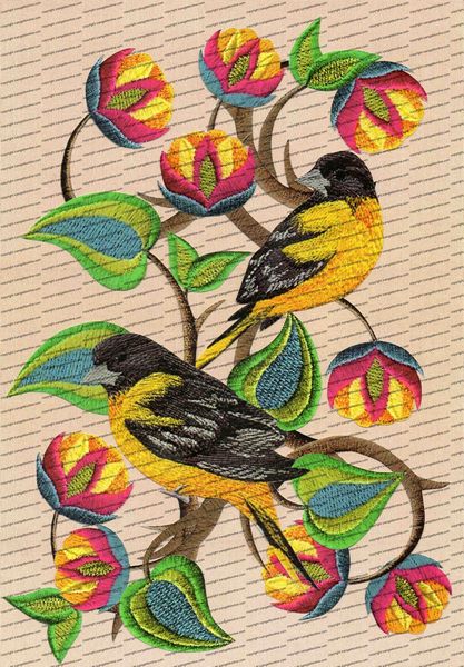 Embroidered Effect Birds & Flowers Set 05 - 9 Sheets to Download