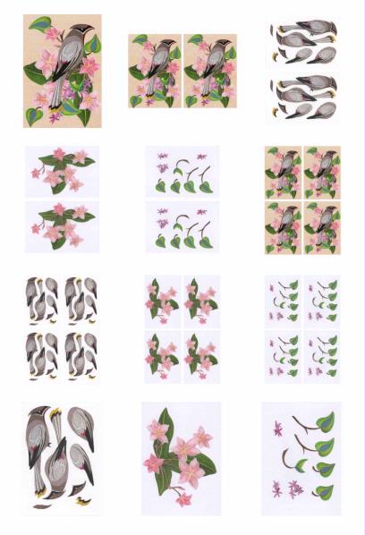 Embroidered Effect Birds & Flowers Set 08 - 12 Sheets to Download