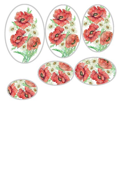 Poppies Bouquet Oval Stackers - 1 x A4 Page to DOWNLOAD