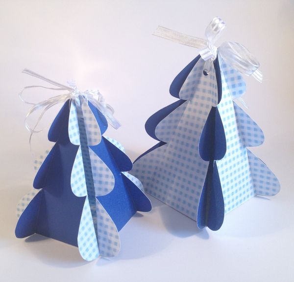 Gingham Folding Standing Christmas Tree <b>Dark Blue</b> - 6 Sizes to Download