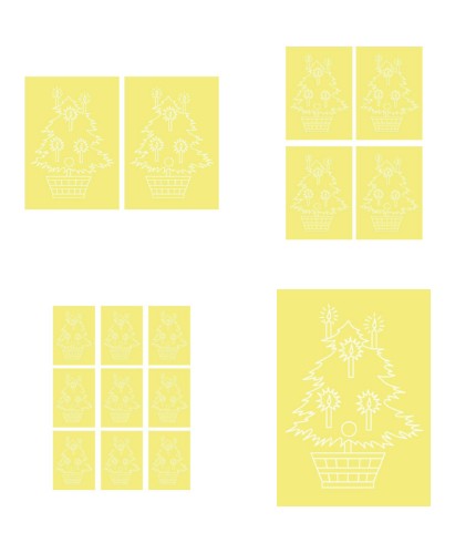 Digital White Work Christmas Tree <b>Yellow 4 Sizes - 4 x A4 Sheets Download