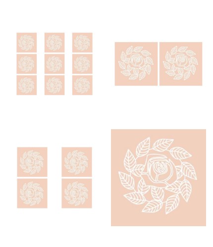 Digital White Work Rose & Leaf Swirl <b>Beige 4 Sizes - 4 x A4 Sheets Download