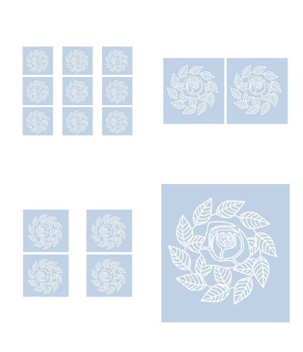 Digital White Work Rose & Leaf Swirl <b>Blue 4 Sizes - 4 x A4 Sheets Download