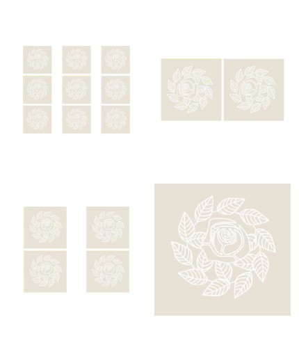 Digital White Work Rose & Leaf Swirl <b>Cool Grey 4 Sizes - 4 x A4 Sheets Downlo