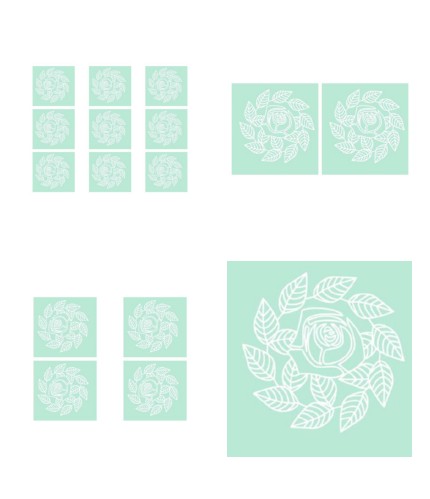 Digital White Work Rose & Leaf Swirl <b>Green 4 Sizes - 4 x A4 Sheets Downlo