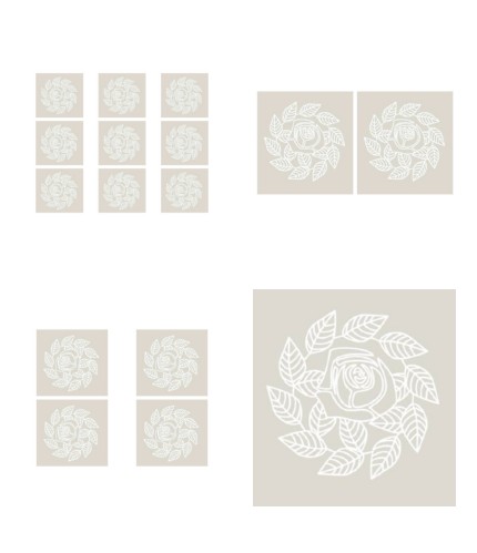 Digital White Work Rose & Leaf Swirl <b>Grey 4 Sizes - 4 x A4 Sheets Downlo