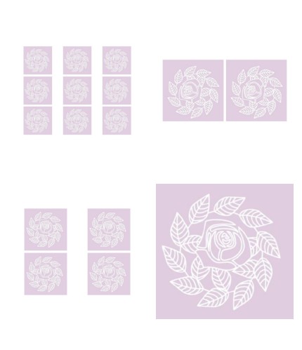 Digital White Work Rose & Leaf Swirl <b>Purple 4 Sizes - 4 x A4 Sheets Downlo