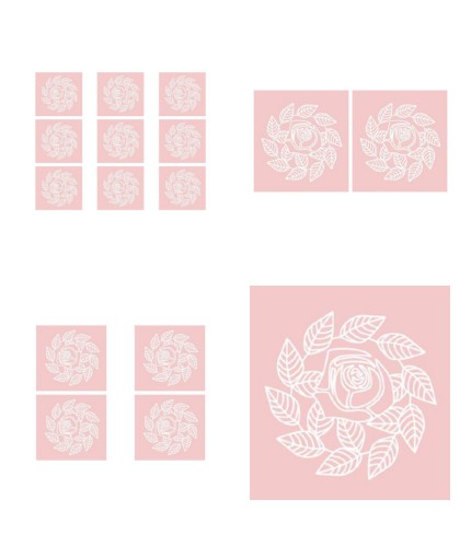 Digital White Work Rose & Leaf Swirl <b>Red 4 Sizes - 4 x A4 Sheets Downlo