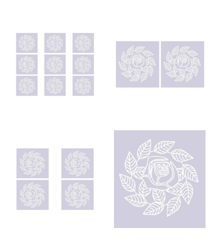 Digital White Work Rose & Leaf Swirl <b>Violet 4 Sizes - 4 x A4 Sheets Downlo