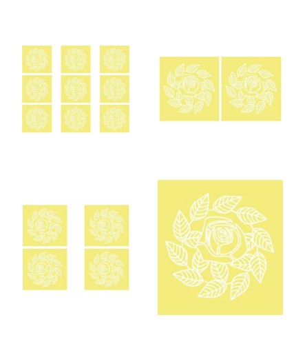 Digital White Work Rose & Leaf Swirl <b>Yellow 4 Sizes - 4 x A4 Sheets Downlo