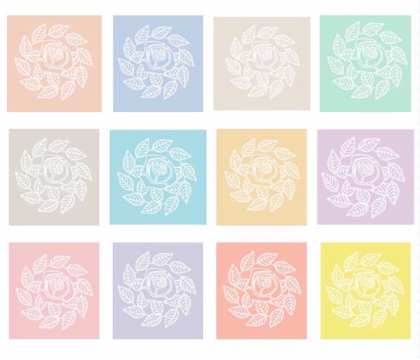 Digital White Work Rose Swirl & Leaves <b>All 12 Sets 4 Sizeses - 48 Pag